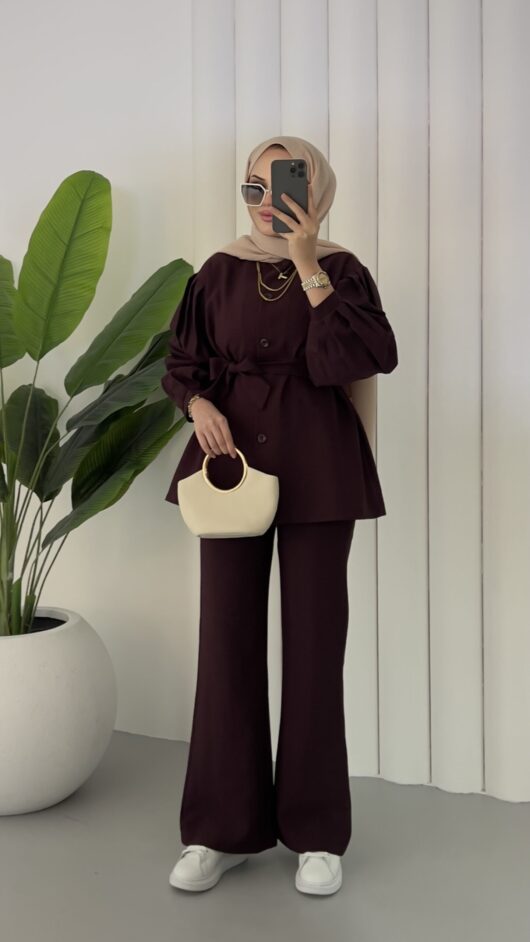 Lidya Balon Kol İkili Takım – Bordo