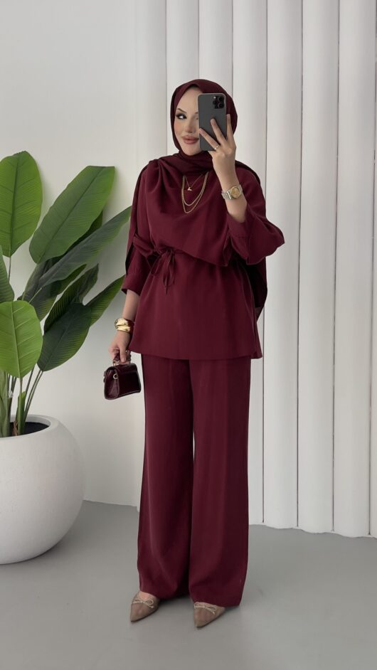Hawai Şal Yaka İkili Takım – Bordo
