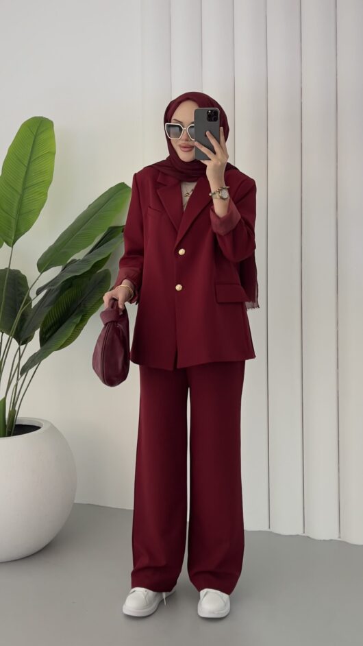 Dadfit Premium Blazer İkili Takım – Bordo