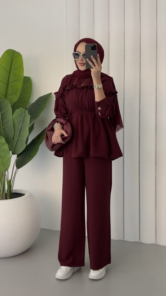 Berry Premium Kuşaklı İkili Takım – Bordo